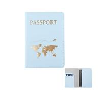 FuninCrea Funda Pasaporte Portadocumentos Viaje, Porta Pasaporte Cuero de PU Pasaporte Cartera con Múltiples Ranuras, Funda de Pasaporte de Viaje Soporte para Pasaporte con Patrón Dorado (Azul)