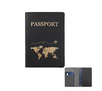 FuninCrea Funda Pasaporte Portadocumentos Viaje, Porta Pasaporte Cuero de PU Pasaporte Cartera con Múltiples Ranuras, Funda de Pasaporte de Viaje Soporte para Pasaporte con Patrón Dorado (Negro)