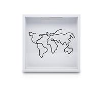 FuninCrea Gran tamaño 29 x 29 cm Aventura Cajas Archivo Viajes Caja de recuerdos con ranura y mapa del mundo, tarjeta Shadow Box de madera Adventure Box para guardar tarjetas (blanco)