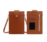 FuninCrea Handytasche zum Umhängen Damen PU-Leder Crossbody Bag Damen mit ID-Fenster und 2 Kartenfächern, DamenUmhängetaschen Handy Umhängetasche mit abnehmbarem Schultergurt, marrón