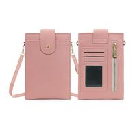 FuninCrea Handytasche zum Umhängen Damen PU-Leder Crossbody Bag Damen mit ID-Fenster und 2 Kartenfächern, DamenUmhängetaschen Handy Umhängetasche mit abnehmbarem Schultergurt, Rosa.