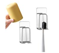 FuninCrea Juego de 2 Soportes para Cepillos de Dientes, 2 en 1 Montaje en Pared Sin Taladrar Soporte para Cepillo de Dientes, Autoadhesivo Duradero Soporte para Cepillos de Dientes (Plata)
