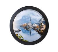 FuninCrea Marco de fotos redondo, marco de fotos pequeño, marco de póster para pared y mesa, marco creativo de decoración de pared para fotografías, pintura artística, fotos (redondo, negro, 23 cm)