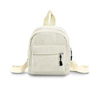 FuninCrea Mochila de pana pequeña para mujer, bonita mini mochila para mujer con 2 bolsillos con cremallera, pequeña para mujeres y niñas, mochila pequeña con correa ajustable para viajes, Blanco, S