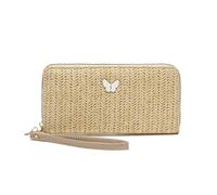 FuninCrea Monedero de paja para mujer con pulsera, bolso grande de verano para mujer con decoración de mariposas, soporte para tarjetas de paja para mujer, para el uso diario en la playa de verano
