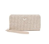 FuninCrea Monedero de paja para mujer con pulsera, bolso grande de verano para mujer con decoración de mariposas, soporte para tarjetas de paja para mujer, para el uso diario en la playa de verano