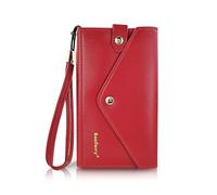 FuninCrea Monedero Mujer Grande con Correa de Muñeca para Teléfono Celular, Clutch Carteras de Mujer en Forma de sobre, Billetera Mujeres con Ranuras para Tarjetas y Bolsillo Cremallera