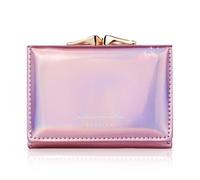 FuninCrea Monedero para mujer pequeño, impermeable, piel sintética, monedero para mujer, con cierre de beso, tarjetero, arco iris iridiscente, pequeño con 7 compartimentos para tarjetas y 1 ventana de