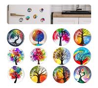 FuninCrea Pegatinas Magnéticas para Nevera, 12 Piezas de Vidrio Colorido árbol de la Vida Patrón de Refrigerador Imanes Frigorifico Blanco Adhesivo Aplicable a la Decoración del Refrigerador (A)