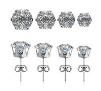 FuninCrea Pendientes de Diamante, 4 Pares de Pendientes de Plata, Pequeños Pendientes de Cartílago para Mujeres Hombres Redondos Pendientesde Circonita Conjunto de Joyas Acero de Titanio