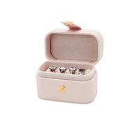 FuninCrea Pequeño joyero con 6 ranuras de anillo, caja de anillo de piel sintética, caja de joyería para mujer, portátil, soporte para anillos de boda, pendientes, anillos (rosa)