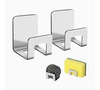 FuninCrea Soporte de esponja para cocina, 2 unidades de estantes de esponja autoadhesivos de acero inoxidable, estante multifunción para fregadero de cocina, se utiliza para almacenar la cubierta de