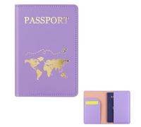 FuninCrea Soporte para pasaporte, de piel sintética, para pasaporte, con múltiples ranuras, delgada funda para pasaporte con patrón dorado para pasaporte, tarjetas de visita, morado, small, Moderno