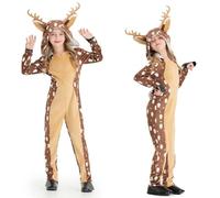 Funjoyz Disfraz de Navideño Rodolfoos Alcees Para NiñOs Niñas Niños,Disfraz de Ciervoos Renoos Para NiñOs,Mono infantil con Capucha para Navideño Año Nuevo Mascarada Cosplay Halloween Carnaval