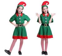 Funjoyz Elfo Navideño Disfraz Para NiñOs Niñas Niños,Conjunto de Disfraz de Elfo Navideño Verde Para NiñOs,Disfraz para Niñas Niños Navideño Año Nuevo Mascarada Cosplay Carnaval CumpleañOs