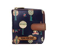 Funk For Hire Cartera cuadrada pequeña de cuero vegano estampado para mujer, Azul Marino, Cartera