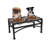 Funkeen Cuenco elevado para perros y mascotas, doble acero inoxidable, platos extraíbles con soporte para alimentar alimentos y agua (apto para perros medianos, 1 cuarto de galón)