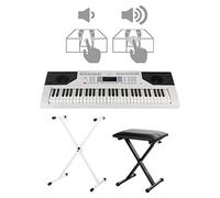 FunKey 61 Edition Touch Keyboard Set - 61 teclas - respuesta táctil - 300 sonidos y 300 ritmos - acompañamiento automático y funciones de aprendizaje - incl. soporte en X y taburete - blanco