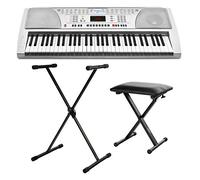 Funkey 61 Teclado incl. soporte ajustable en altura y banco (61 teclas, 100 sonidos, 100 ritmos, 8 canciones demo, fuente de alimentación, atril para partituras)