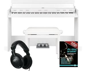 Funkey DP-1088 WM Piano digital set - 88 teclas teclado delgado sensibles al tacto - 20 sonidos, incluida pedalera - Con banco y auriculares - Blanco mate