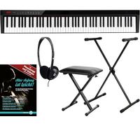 FunKey SP-588 Easy-Piano: teclado de 88 teclas estándar, sensibilidad táctil, batería 2200 mAh, Bluetooth. Incluye soporte, banco, escuela, auriculares, funda y pedal sustain. Color negro.