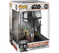 Funko Pop Star Wars The Mandalorian - El Mandaloriano XL Version Armadura Cromatica con Baby Yoda en brazos