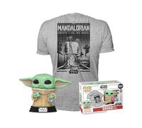 Funko Pop! & tee: Mando - Grogu with Cookie (The Child, Baby Yoda) with Cookie - Extra Large - XL - Star Wars The Mandalorian - Camiseta, Franela - Ropa con Figura de Vinilo Coleccionable Hombres