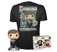 Funko Pop! & tee: Star Wars: The Mandalorian - Luke with Grogu (The Child, Baby Yoda) - Medium - Camiseta, Franela - Ropa con Figura de Vinilo Coleccionable - Idea de Regalo para Adultos Hombres