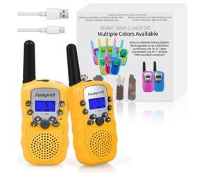 Funkprofi Juego de walkie-talkie T-388 para niños, 2 unidades, PMR 446, con batería, cable de carga, alcance de 3 km, 8 canales, juguete y regalo para niños a partir de 3 años (amarillo)