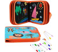 Funkprofi Libro para colorear para niños, Libro Pizarra Infantil,Juguetes y regalos para niños de 2 3 4 5 6 años,reutilizable,lavable,14 páginas 12 bolígrafos(mundo animal)