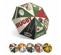 Funkstar Hardware® Paraguas plegable compacto | Diseño vintage de rugby | Fibra de vidrio de 8 nervaduras resistente al viento | Apertura y cierre automático | Impermeable | Cabe en una bolsa