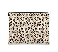 Funky - Bolsa de maquillaje con estampado de leopardo, elegante bolsa de viaje para mujeres, organizador portátil de lona con cremallera, perfecto para escapadas de verano, beige, 7x9 Inch, Estampado
