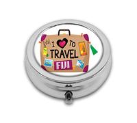 Funky Caligrafía en un equipaje con texto en inglés "I Love to Travel Lettering Custom Round SilverBox Pocket 2.1" - 3 Compartimentos Box/Pastillero Bolsillo
