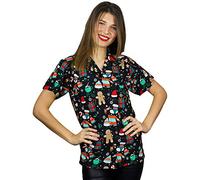 Funky Camisa Hawaiana Navidad, Christmas Gingerbread, Black, XS