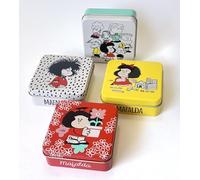 Funky Gift Pack de 4 Cajas Metálicas Coleccionables Mafalda - Edición Especial Mentes Inquietas - Latas de Almacenaje Multiusos para Regalo - Diseño Oficial Quino