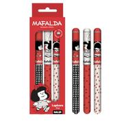 Funky Gift Set de 3 Bolígrafos Mafalda Oficial, Tinta Gel, Multicolor, con Bola Antiestrés, 14 cm