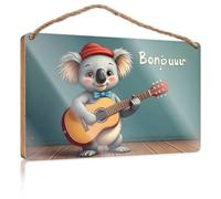 Funky Home Decor Koala Serenades: A Musical Adventure In Paris - Letrero de madera para colgar en el porche, letrero rústico para baño (15 x 28 cm)