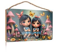 Funky Home Decor - Letrero rústico para colgar en el porche con texto en inglés "Two Sisters Sitting On A Bench Surrounded By Mushrooms And Butter" (23 x 35 cm)
