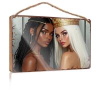 Funky Home Decor Two Queens: A Tale of Diverse Royalty - Letrero de madera para colgar en el porche, letrero rústico para baño (20 x 30 cm)
