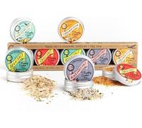 Funky Ouma Juego de regalo para especias multiusos para barbacoa, 5 minilatas gourmet de 150 g, regalo para hombres, especias naturales sudafricanas, sal del Himalaya Braai, rubs aromáticos para