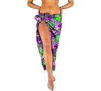 Funky Pareo Sarong Camisola Encubrimiento Hawaiano, Green Leaves Purple Flower, Rosa, Grande