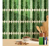 funlife Azulejos holográficos de PVC autoadhesivos para pared, diseño de esmeralda Art Déco, fácil de usar, con herramientas para cocina, baño y lavandería, 5.9 x 5.9 x 50 hojas, diseño de arco