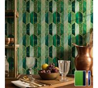 funlife Azulejos holográficos de PVC autoadhesivos para pared, diseño de esmeralda Art Déco, para despegar y pegar, fácil de usar, con herramientas para cocina, baño y lavandería, 5.9 x 5.9 x 50 hojas