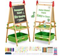 FUNLIO Caballete de Arte para Niños de 3 a 8 años, Tablero Antideformación, pizarra infantil con Pizarra Magnética/Blanca, 3 Altura Ajustable, Todo en Uno con Rollo de Papel - Verde