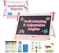 FUNLIO Caballete de Mesa 3-en-1 para Niños 3+ (100+ accesorios), Pizarra Magnética Doble Cara, Pizarra Infantil de Madera con Rollo de Papel, 3 Ángulos Ajustables, Plegable - Rosa