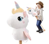 FUNLIO Caballo de Palo Interactivo para Niños Desde 3 Años, Hobby Horse con Sonidos Realistas (Relincho & Galope), Cabeza de Peluche Suave con Ruedas de Madera - Blanco