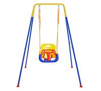 FUNLIO Columpio para Infantil con 4 Sacos de Arena, Columpio para Niño/Bebe Muy Resistente en Parque de Jardin/Exterior/Interior, Soporte de Metal Plegable e Instrucciones, Fácil de Montar y Guardar