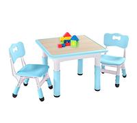 FUNLIO Juego de Mesa y 2 sillas para niños, Altura Ajustable, Juego de Mesa y Silla para niños de 3 a 8 años, fácil de Limpiar, Aprobado por CPC y CE (Juego de 3 Piezas), Color Azul