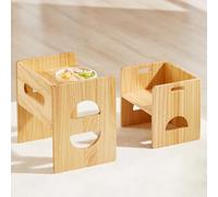 FUNLIO Juego de Mesa y Silla Montessori de Altura Ajustable para Edades 1-3, de Madera Maciza para Niños Pequeños, para Leer/Comer/Jugar - Natural