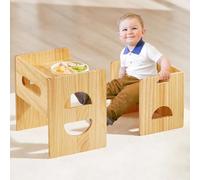 FUNLIO Juego de Mesa y Silla Montessori de Altura Ajustable para Edades 1-3, de Madera Maciza para Niños Pequeños, para Leer/Comer/Jugar - Natural